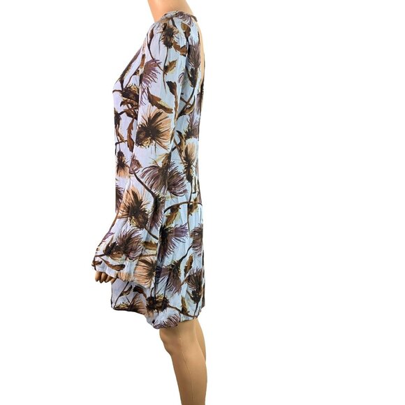 🟣🟣🟣 KIMICHI BLUE Women's Size Small Bell Sleeve Tropical Tunic Shift Dress - Picture 5 of 8